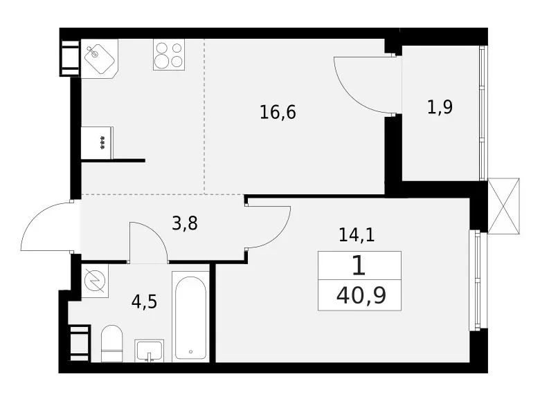 Apartamento 1 habitación 41 m² Krasnoye Selo, Rusia