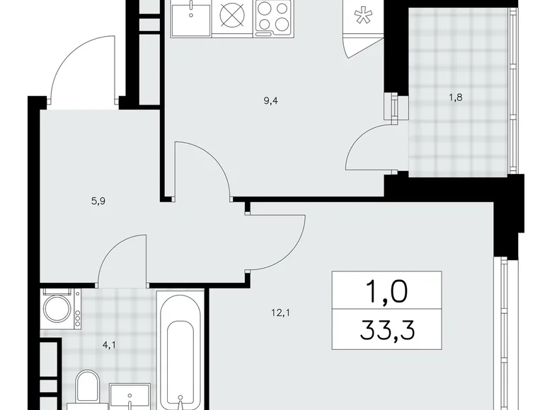 Квартира 1 комната 33 м² район Коммунарка, Россия
