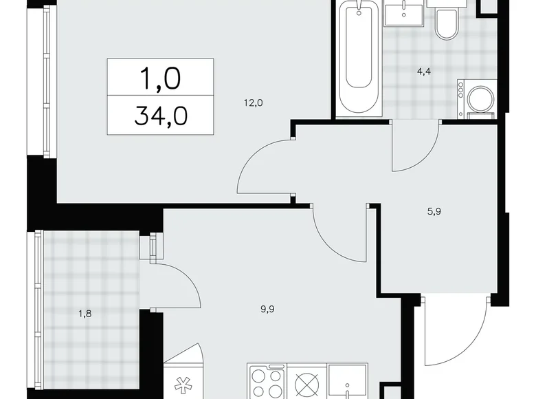 Appartement 1 chambre 34 m² Kommunarka, Russie