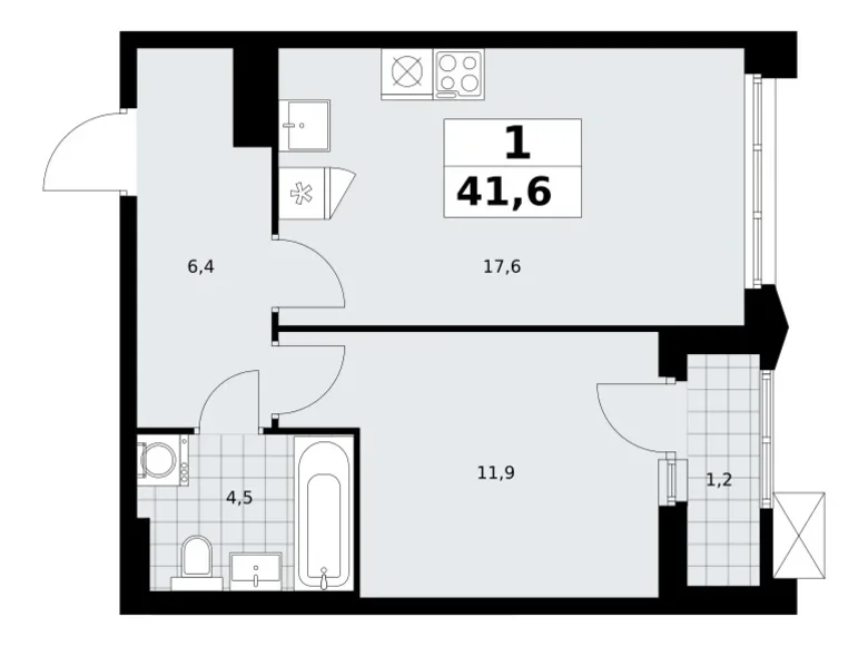 1 room apartment 42 m² Troitsk, Russia
