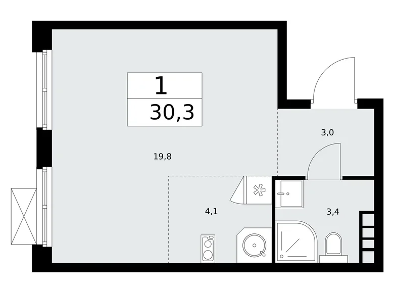 Квартира 1 комната 30 м² район Коммунарка, Россия