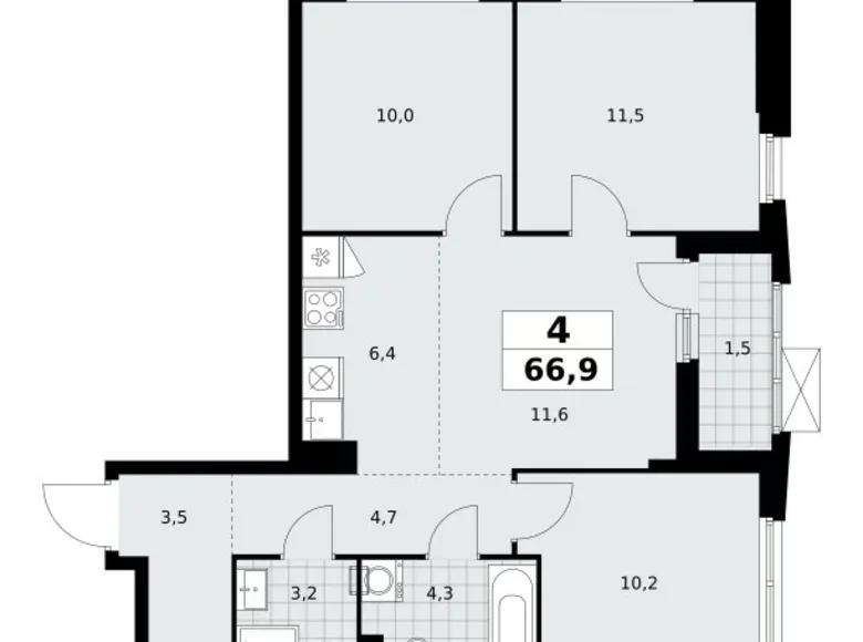 4 room apartment 67 m² Kommunarka, Russia