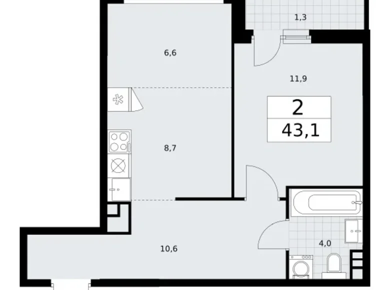 Квартира 2 комнаты 43 м² район Внуково, Россия