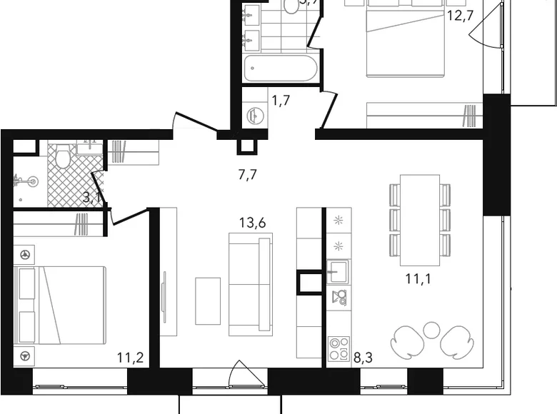 2 bedroom apartment 75 m² Moscow, Russia