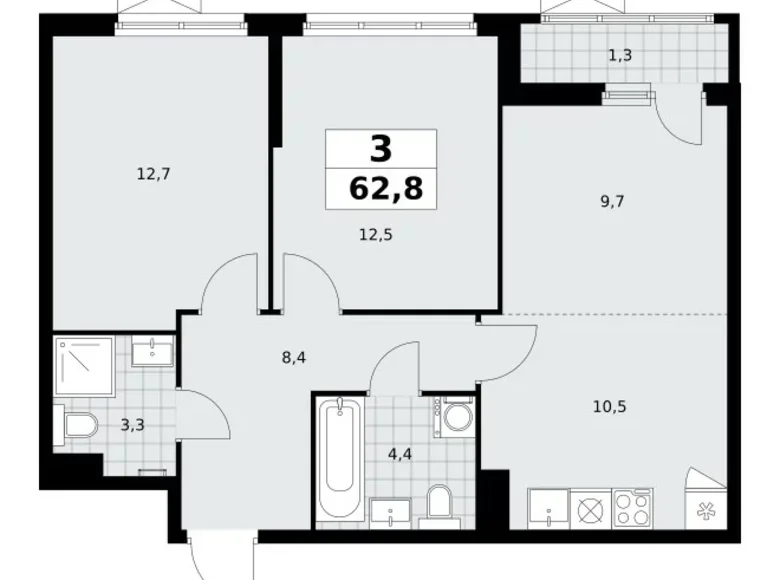 Mieszkanie 3 pokoi 63 m² Kommunarka, Rosja