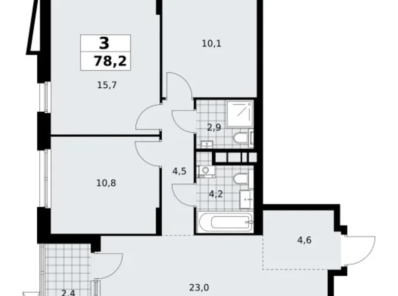 3 room apartment 78 m² Kommunarka, Russia