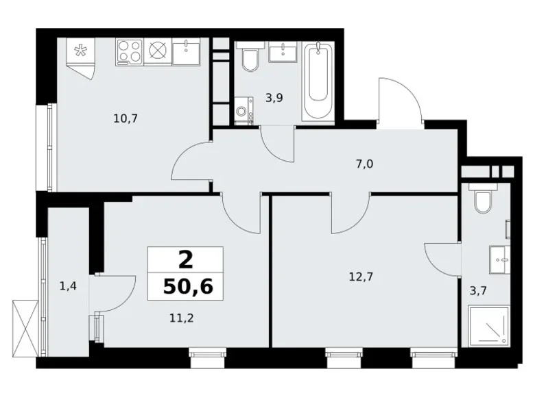 2 room apartment 51 m² Kommunarka, Russia