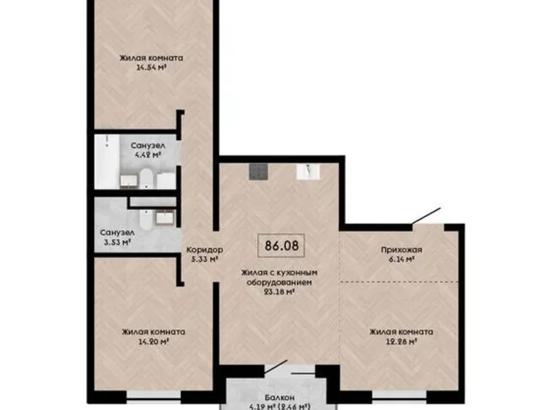 Квартира 4 комнаты 86 м² Минск, Беларусь