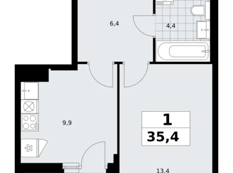 Appartement 1 chambre 35 m² Troïtsk, Russie