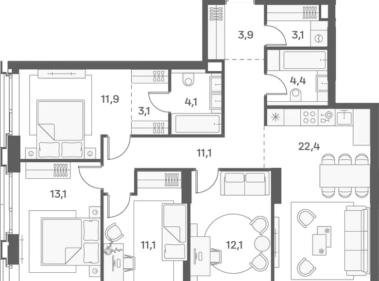 4 bedroom apartment 100 m² Moscow, Russia