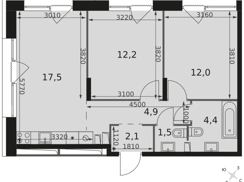 Mieszkanie 2 pokoi 55 m² Moskwa, Rosja