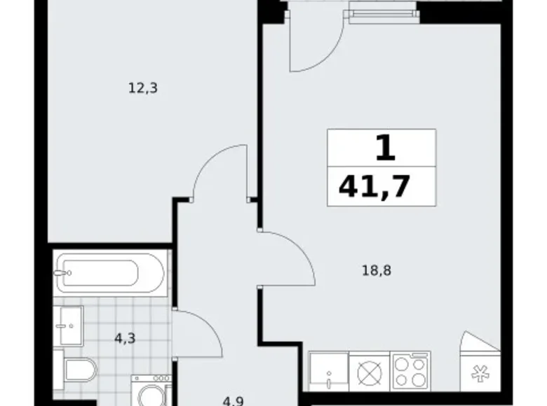 Mieszkanie 1 pokój 42 m² Troick, Rosja