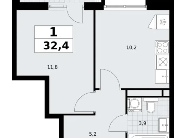 1 room apartment 32 m² Vnukovo, Russia