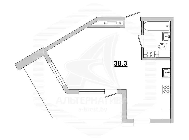 Apartamento 1 habitación 42 m² Kobriny, Belarús