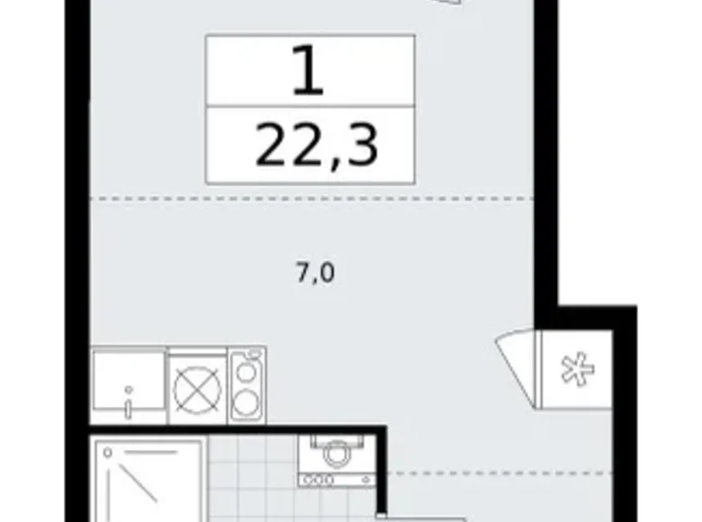 Квартира 1 комната 22 м² район Внуково, Россия