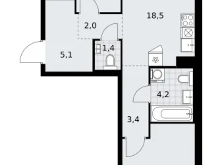 2 room apartment 59 m² Troitsk, Russia