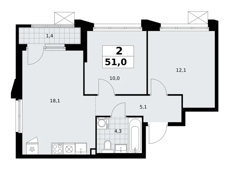Wohnung 2 zimmer 51 m² Troizk, Russland