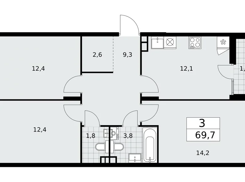 Apartamento 3 habitaciones 70 m² Troitsk, Rusia
