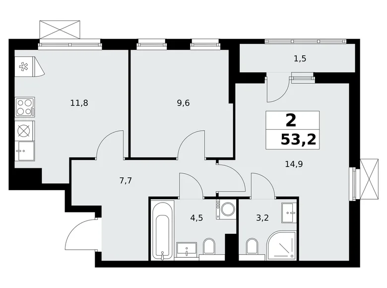 2 room apartment 53 m² Kommunarka, Russia
