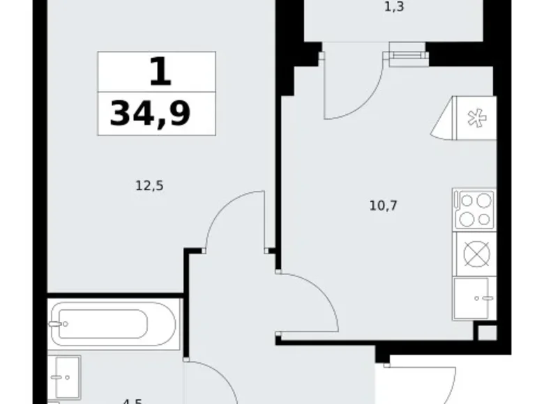 Apartamento 1 habitación 35 m² Troitsk, Rusia