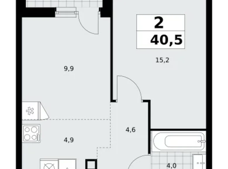 2 room apartment 41 m² Kommunarka, Russia