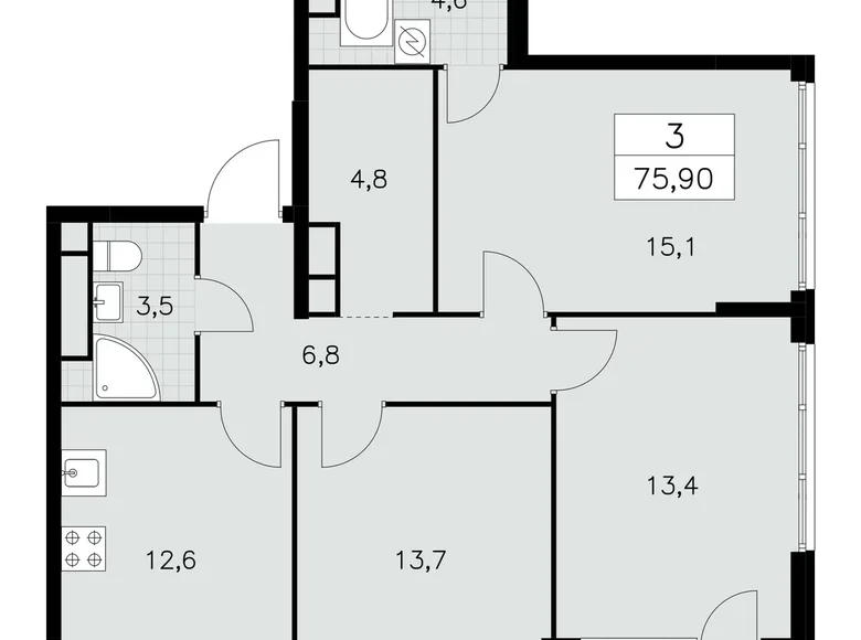 Mieszkanie 3 pokoi 76 m² Moskwa, Rosja