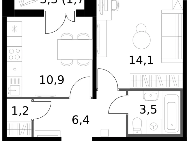 Apartamento 1 habitación 38 m² Moscú, Rusia