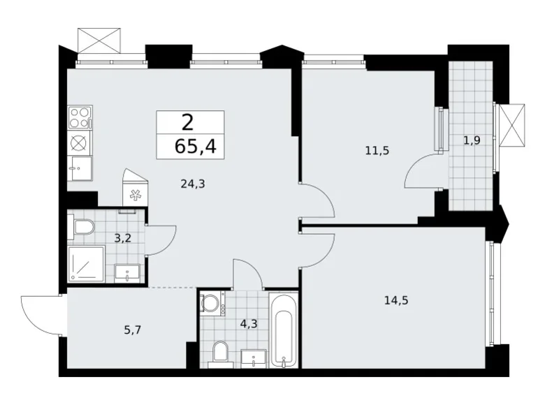 Квартира 2 комнаты 65 м² район Троицк, Россия