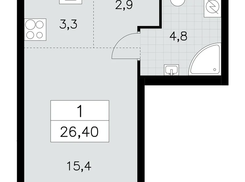 Квартира 1 комната 26 м² Москва, Россия