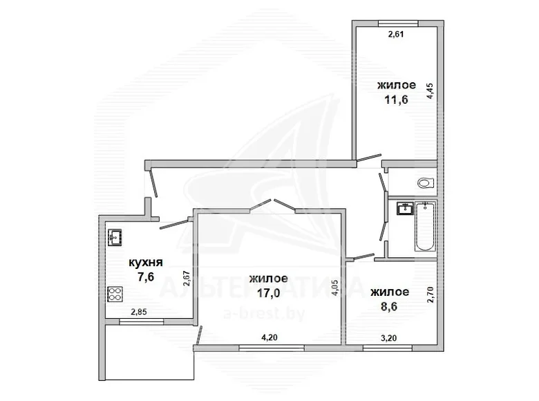 Wohnung 3 zimmer 61 m² Pruschany, Belarus