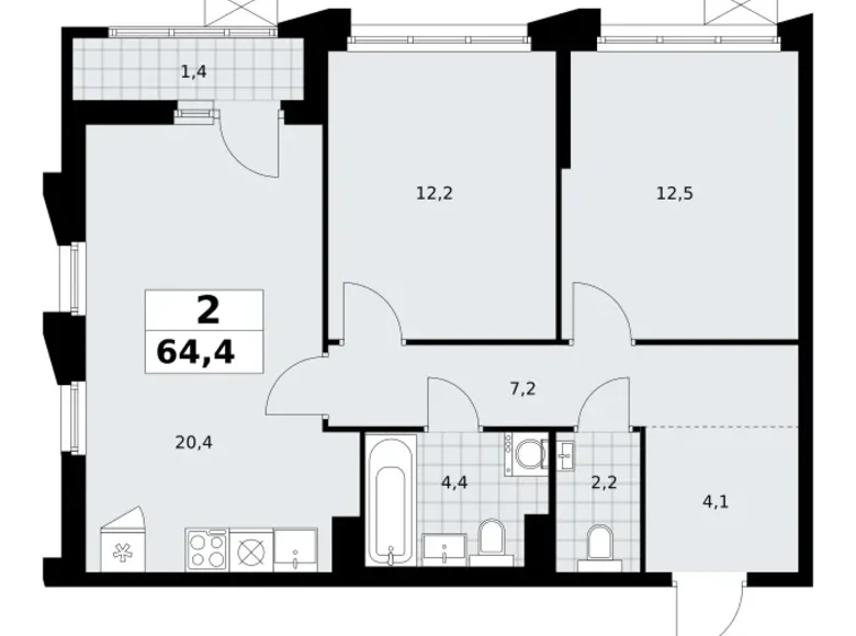 Apartamento 2 habitaciones 64 m² Troitsk, Rusia