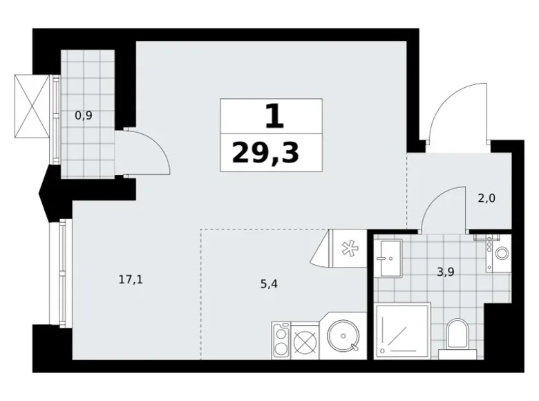 Квартира 1 комната 29 м² район Троицк, Россия