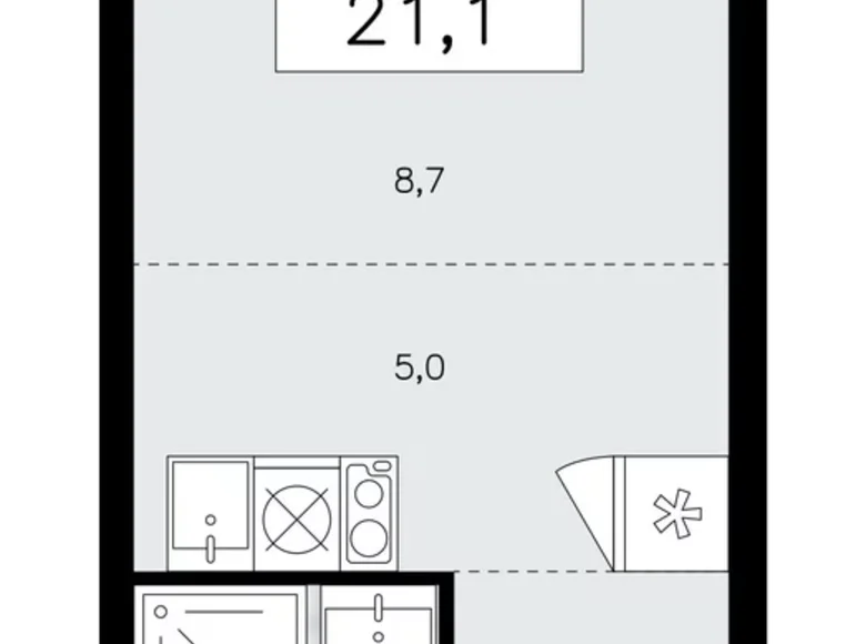 1 room apartment 21 m² Kommunarka, Russia