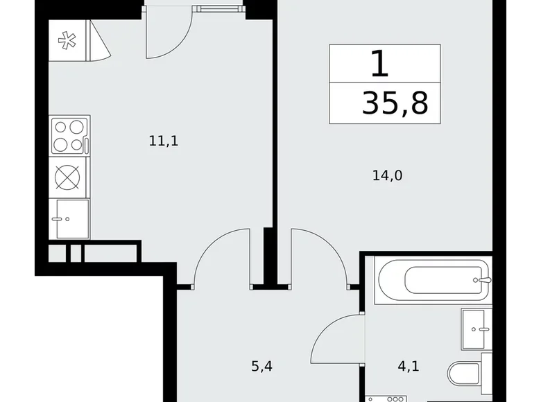 Mieszkanie 1 pokój 36 m² Troick, Rosja