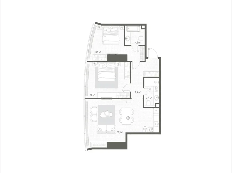 Квартира 2 комнаты 83 м² Россия, Россия