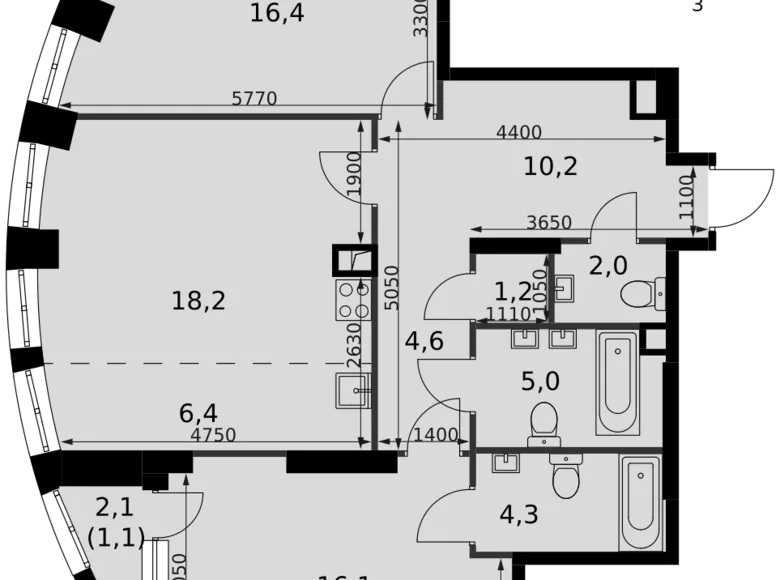 Квартира 3 комнаты 85 м² Москва, Россия
