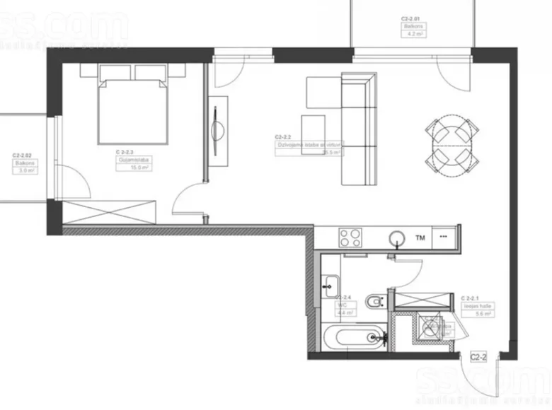 2 room apartment 68 m² in Riga, Latvia