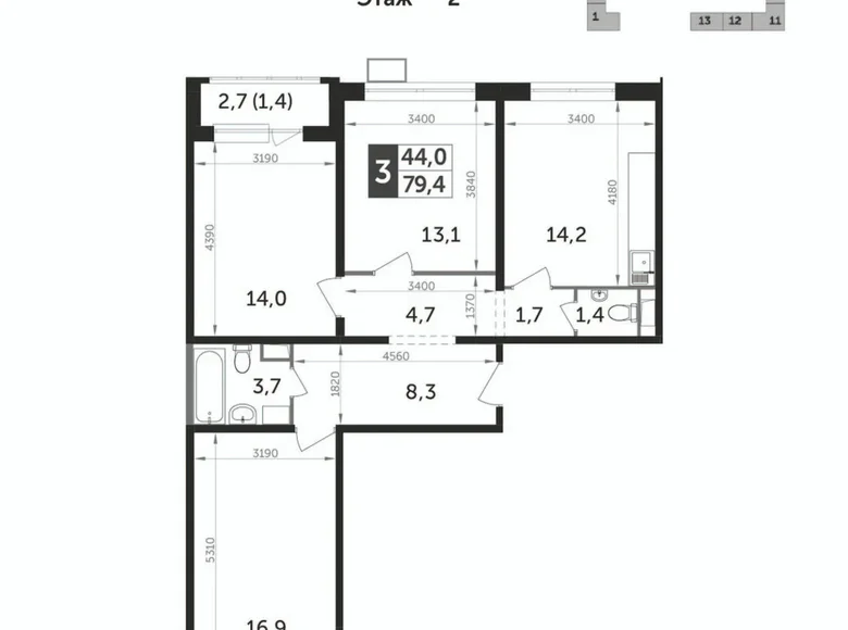 3 room apartment 81 m² Leninsky District, Russia