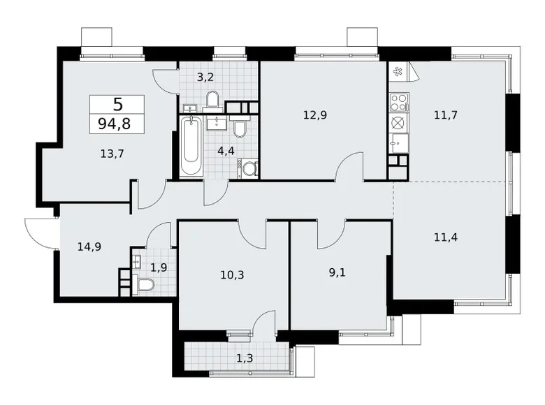 Appartement 5 chambres 95 m² Vnoukovo, Russie
