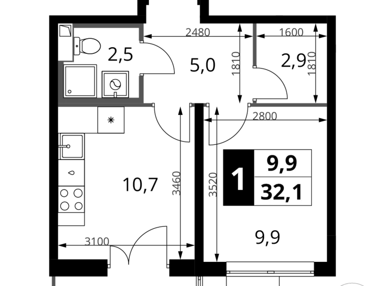 Wohnung 1 zimmer 32 m² Chimki, Russland