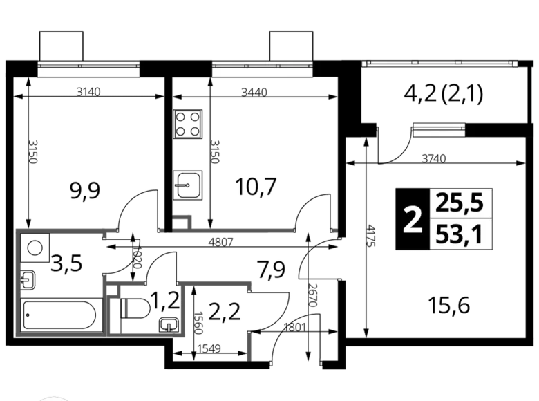 Mieszkanie 2 pokoi 53 m² Lubiercy, Rosja
