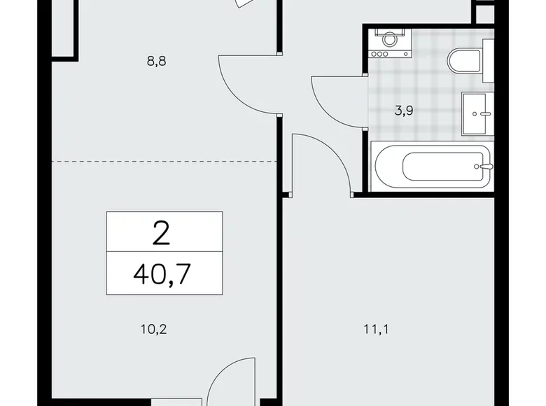 2 room apartment 41 m² Kommunarka, Russia