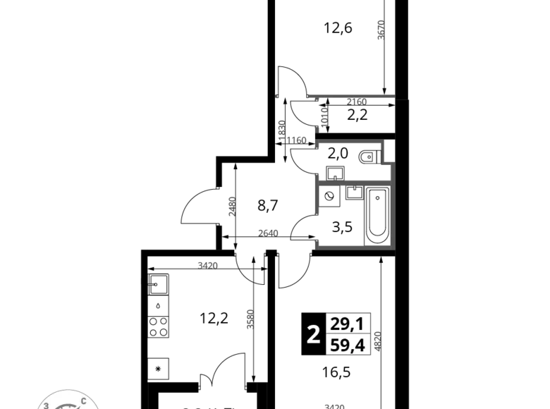 Apartamento 2 habitaciones 59 m² Leninsky District, Rusia