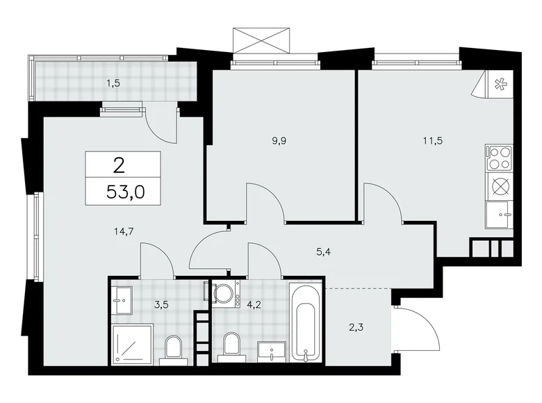 Wohnung 2 zimmer 53 m² Kommunarka, Russland