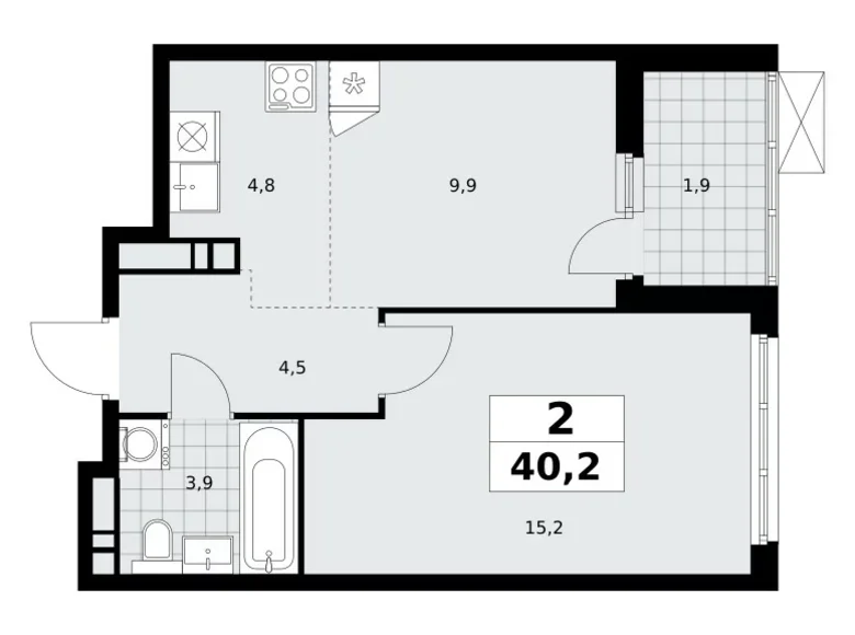 2 room apartment 40 m² Kommunarka, Russia