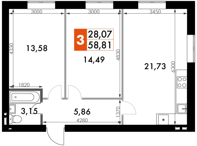 2 room apartment 59 m² Aprelevka, Russia