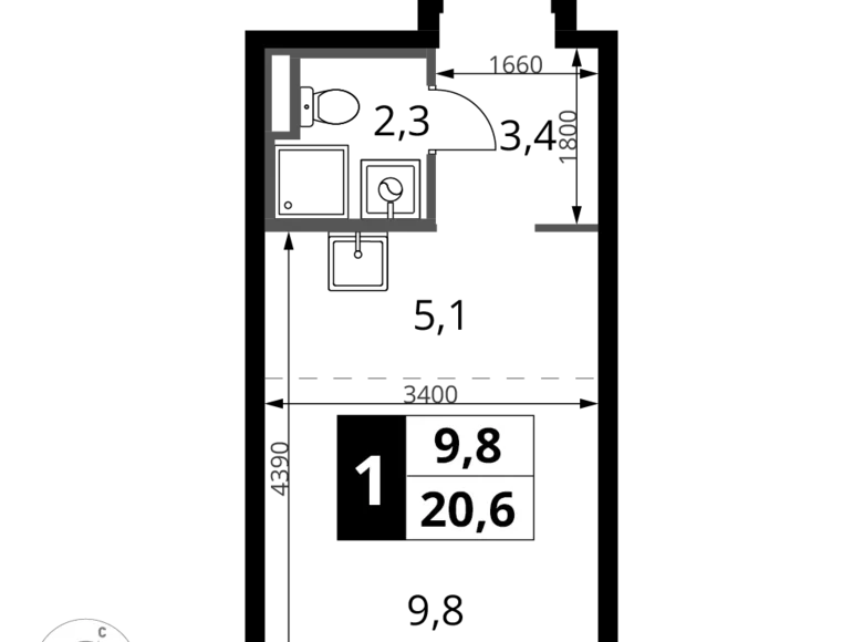 1 room studio apartment 21 m² Sapronovo, Russia