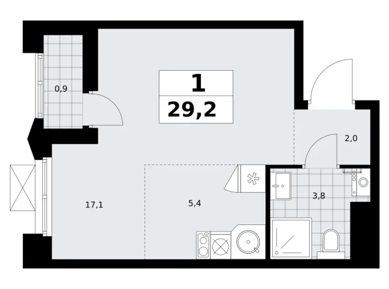 Wohnung 1 zimmer 29 m² Troizk, Russland