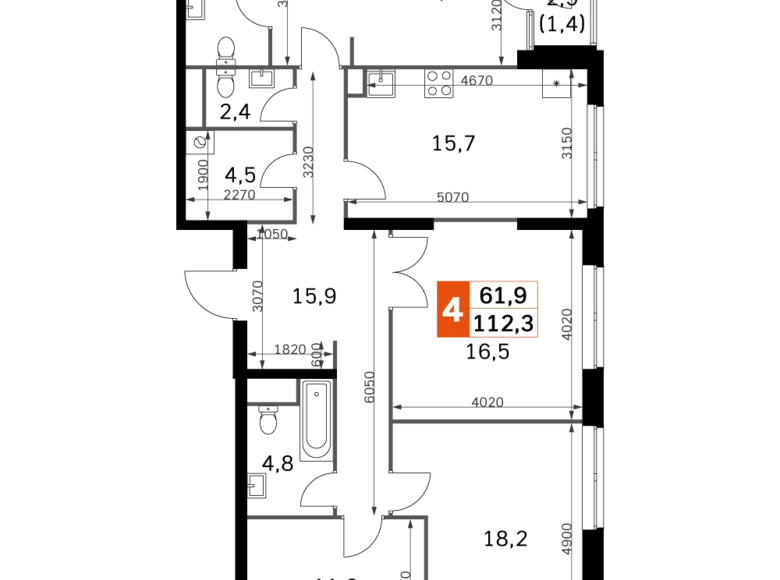 Appartement 4 chambres 112 m² Moscou, Russie