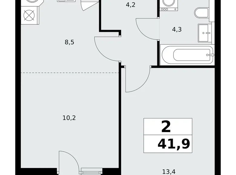 2 room apartment 42 m² Kommunarka, Russia